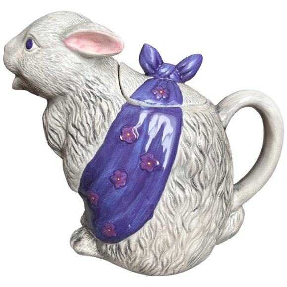 Vtg Gray Easter Bunny TEAPOT Ceramic Rabbit Seymour Mann Thailand Pitcher Sweet - Picture 1 of 14